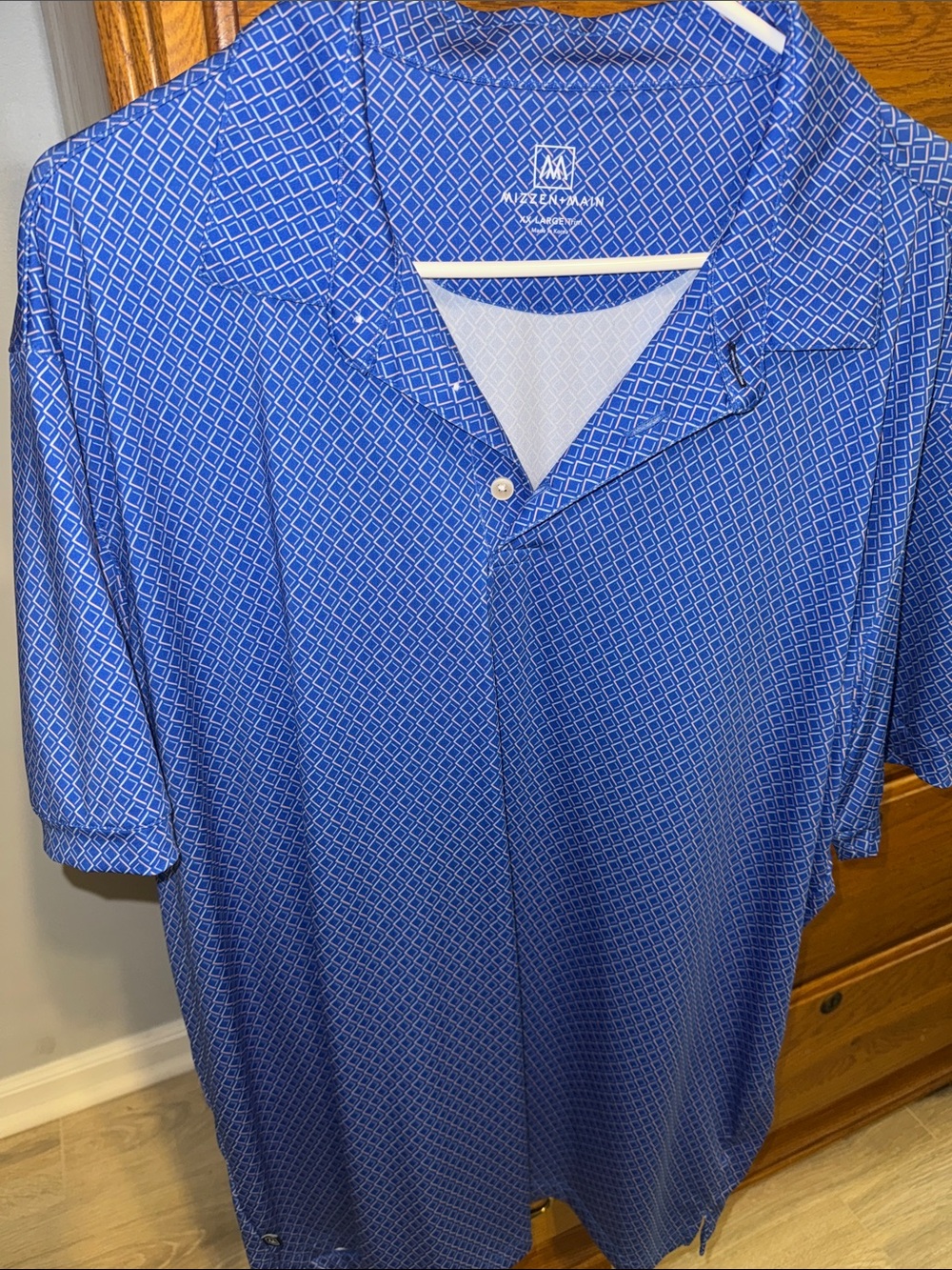 Peter Millar Blue Diamond-Print Short-Sleeve Polo